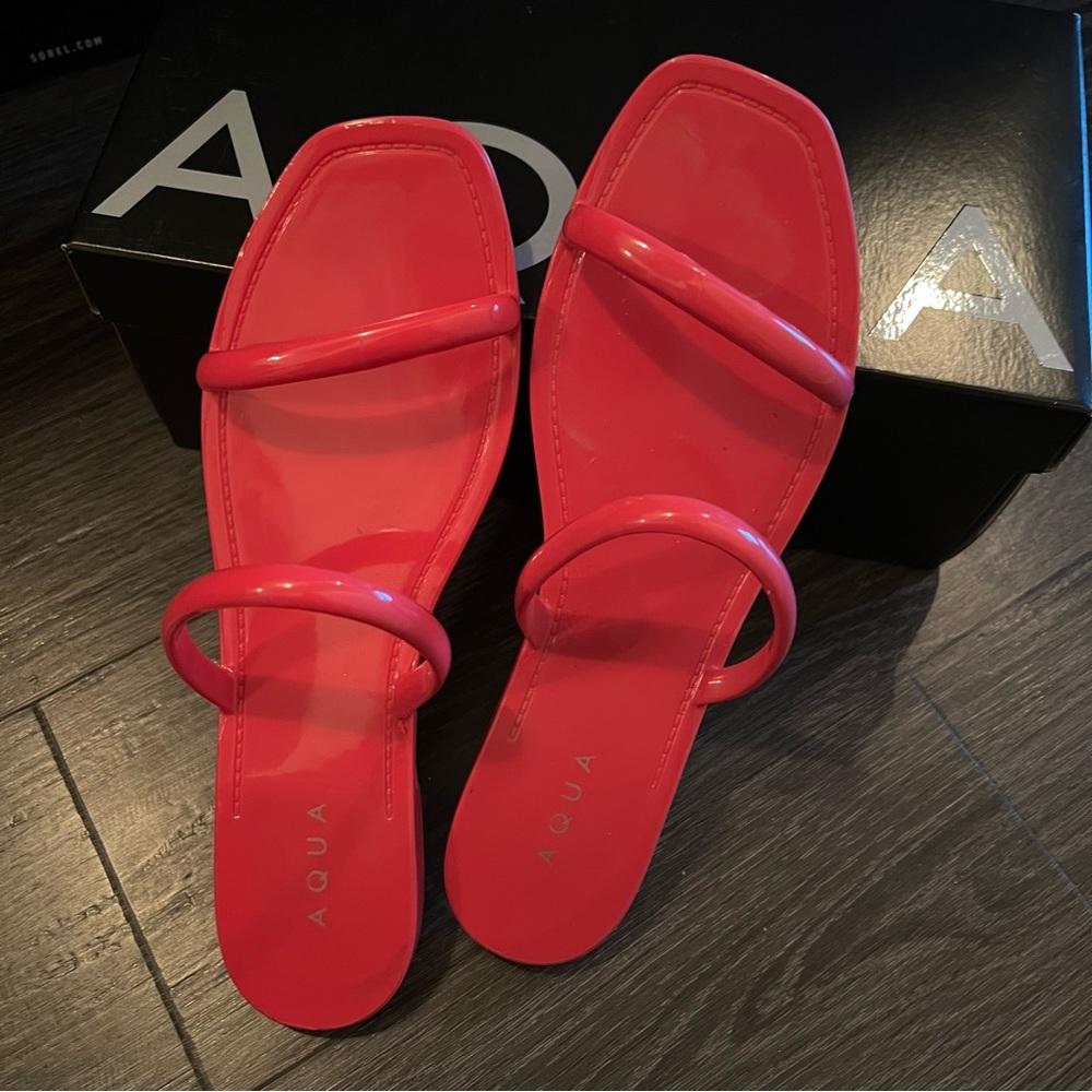 Square toe jelly flat slide sandals